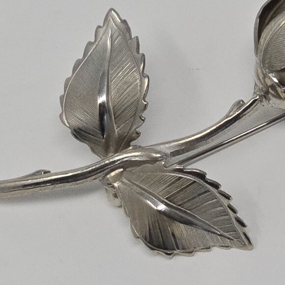 Vintage Rose Brooch Silver Tone Floral Statement Pin 1980s Costume Jewelry - Picture 6 of 15